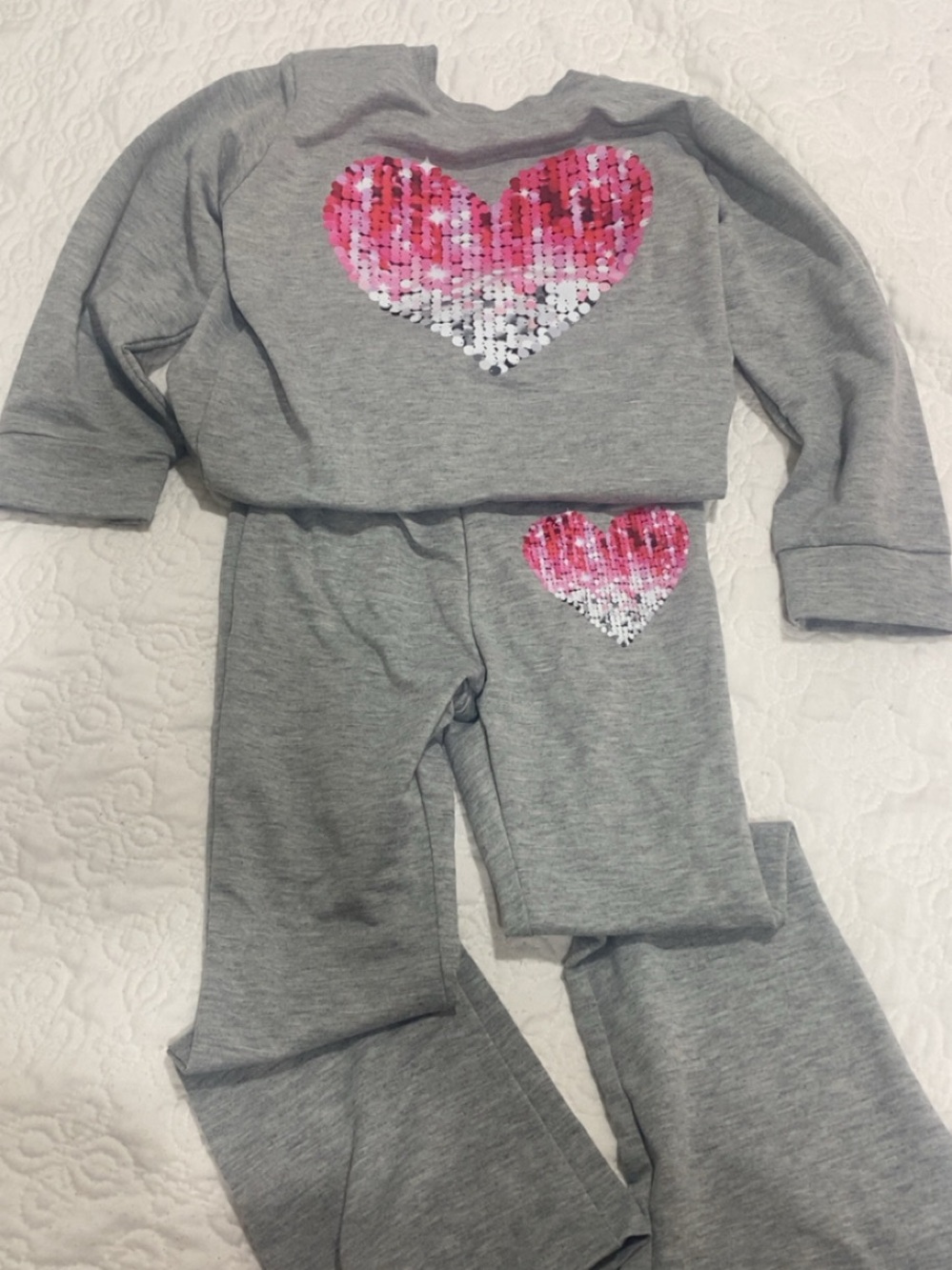 Kids Gray 2pc Set with Pink Sequin Heart